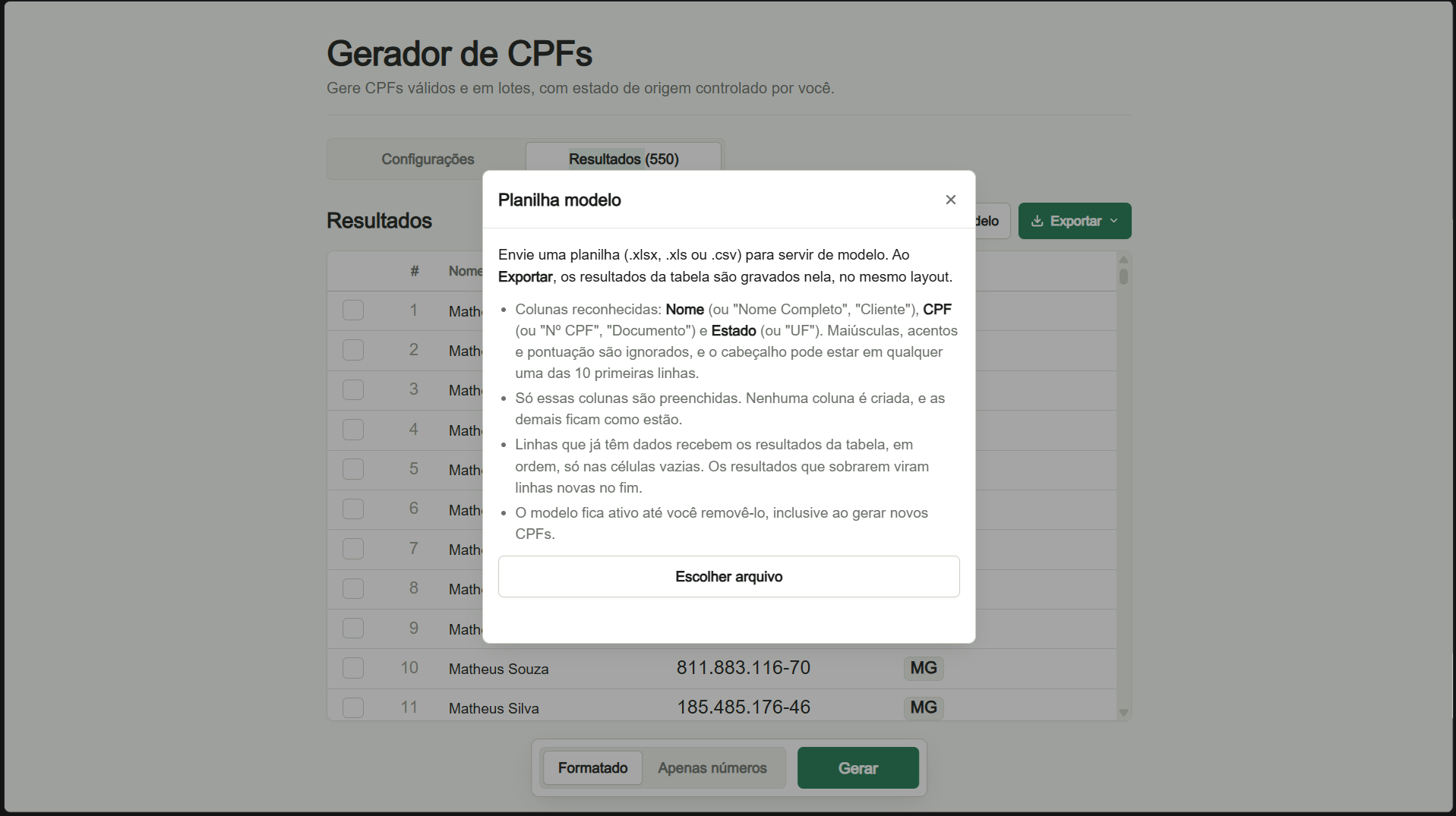 Envio de uma planilha modelo para a exportação sair no mesmo layout